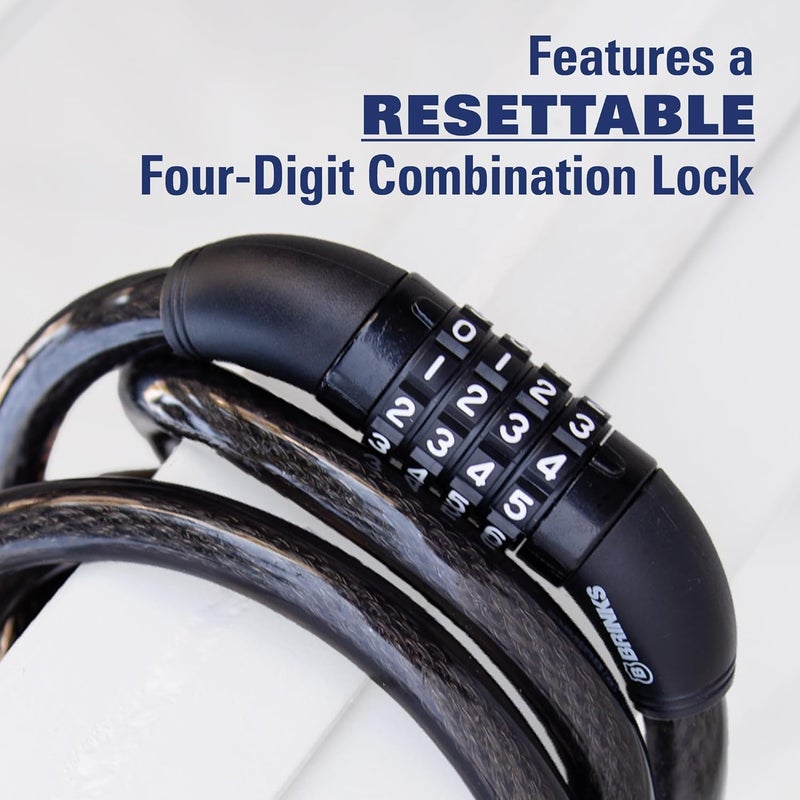 BRINKS 6 ft Outdoor Heavy Duty Bike Lock Cable, Thick, Anti Theft Self-Coiling Design, Resettable 4-Dial Combination, 5/8" Weather-Resistant Vinyl Coating for Bikes - Image 2